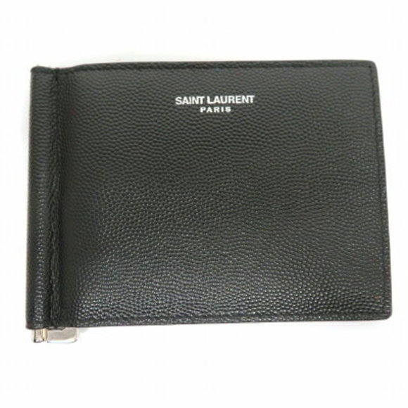 SAINT LAURENT Leather Case Money Clip Bill YSL Black Wallet - Picture 1 of 6